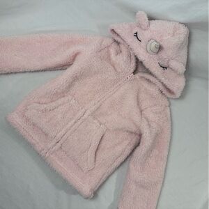 OshKosh B’Gosh Girls 2T Fluffy Pink Unicorn Hoodie w/ Sparkle & Horn